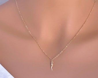 Tiny 14k solid gold Italian Horn - Tiny 14k Yellow Gold  Italian Horn only Pendant or wt chain- Horn Pendant hollow- Cornicello Horn Charm