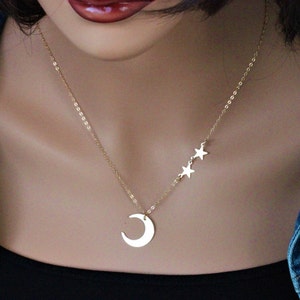 Moon and Stars Necklace Star Moon Necklace Star and Moon - Etsy