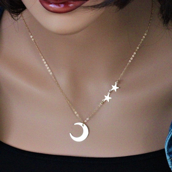 Moon and Stars Necklace Star Moon Necklace Star and Moon | Etsy