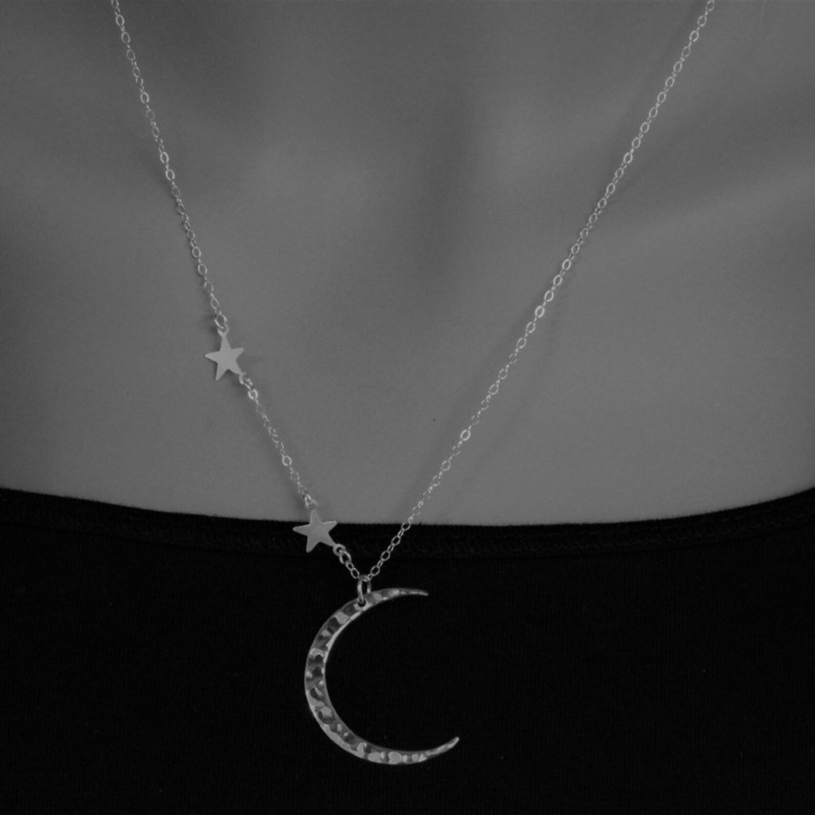 Moon and Star Necklace Star Moon in Sterling Silver Moon Etsy