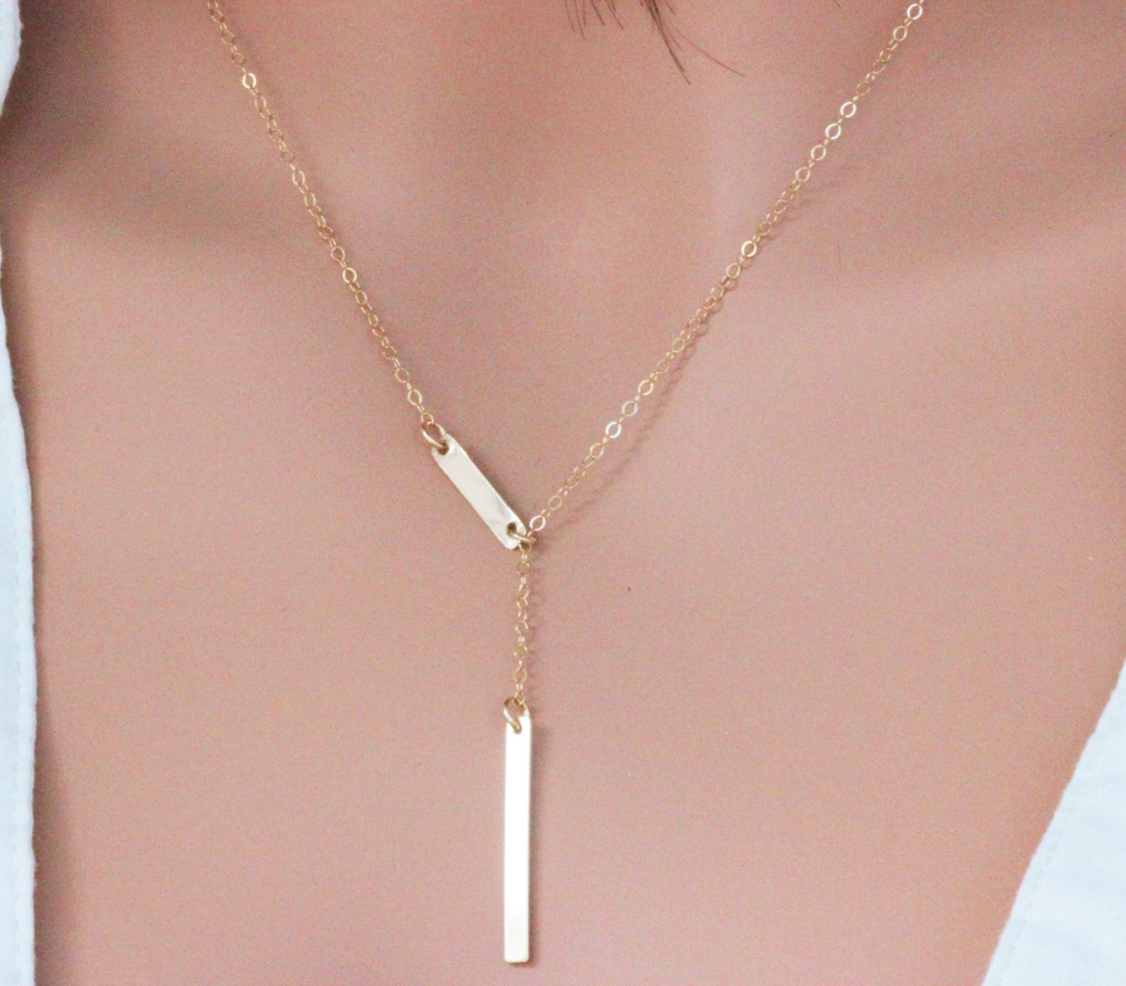 Double Bar Y Necklace Gold Gold Y Necklace Long Bar Lariat Etsy
