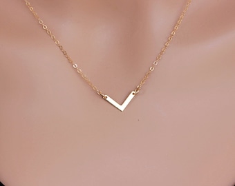 v necklaces for women - Small Chevron necklace 14k gold Fill - Delicate V Necklace - Dainty Minimal V Necklace - Geometric Layering Necklace