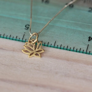 Small 14k solid gold lotus only pendent or necklace - Thin Lotus 14k yellow solid gold Necklace - Gold Lotus Necklace wt chain/without chain