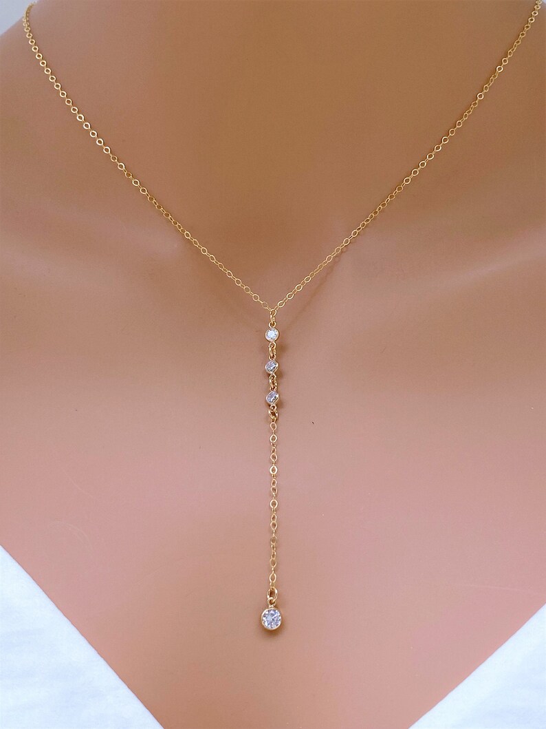 Bridal Necklace CZ Diamond Lariat 14K Gold Filled/925 Etsy