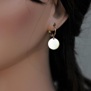 14k Gold Fill Disc Dangle Hoop Earrings - Modern Coin Drop