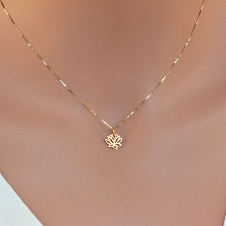 14k Gold Lotus Necklace, Meditation Symbol Jewelry, Gold Flower Jewelry, Best Gifts for Girlfriend, Yoga Necklace-Bridesmaid Gift image 7