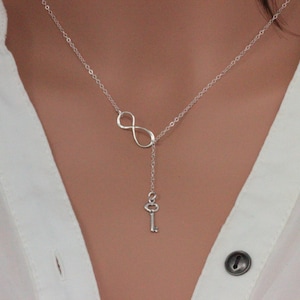 Key Infinity Sterling Silver Necklace - Infinity Lariat Necklace - Y Necklace - Infinity Y Necklace - Sterling Silver Key to My Heart - Key