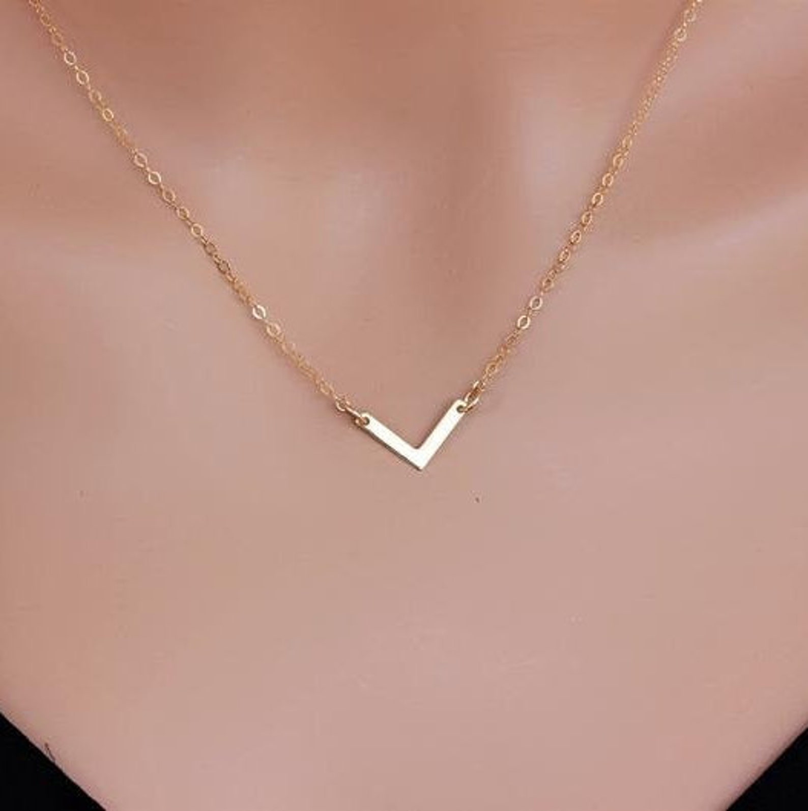 Sterling Silver V Necklace Chevron Layering Necklace Etsy