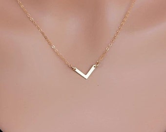 14k gold fill V Necklace - Chevron Layering - Simple V shape Necklace - small Chevron pendent  -Dimensional Chevron Necklace-V shap pendent