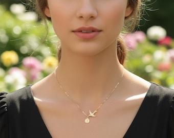 Dove Necklace: Gold Filled Virgin Mary Medallion, Confirmation Gift.
