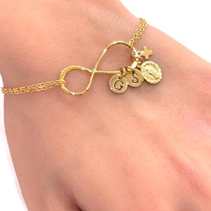 Virgin Mary Cross Bracelet: Personalized Initial Charm, Confirmation Gift