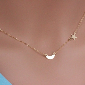 Gold Moon Star Necklace, Moon and Star Necklace, Star Moon Necklace, Crescent Moon Star Necklace, Choker Necklace, Celebrity Necklace, Gifts