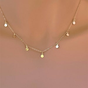 14k Solid Gold Disc Necklace: Dainty Coin Choker
