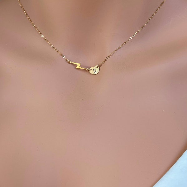 Personalized lightning bolt necklace - Gold lightning bolt necklace - Custom Lightning Bolt Necklace - Initial Lightning bolt-Gold Electric