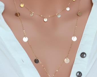 Coin Necklace, Gold coin necklace, Goin choker Gold, Layered Disc necklace, Coin layered necklace, Disk necklace, Coin Disc, Gifts for her