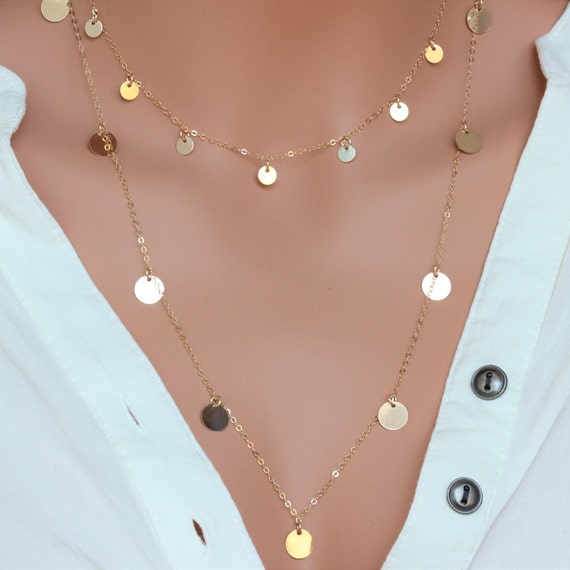 Coin Necklace Gold coin necklace Goin choker Gold Layered Disc necklace Coin layered necklace Disk necklace Coin Disc Gifts for her Etsy France