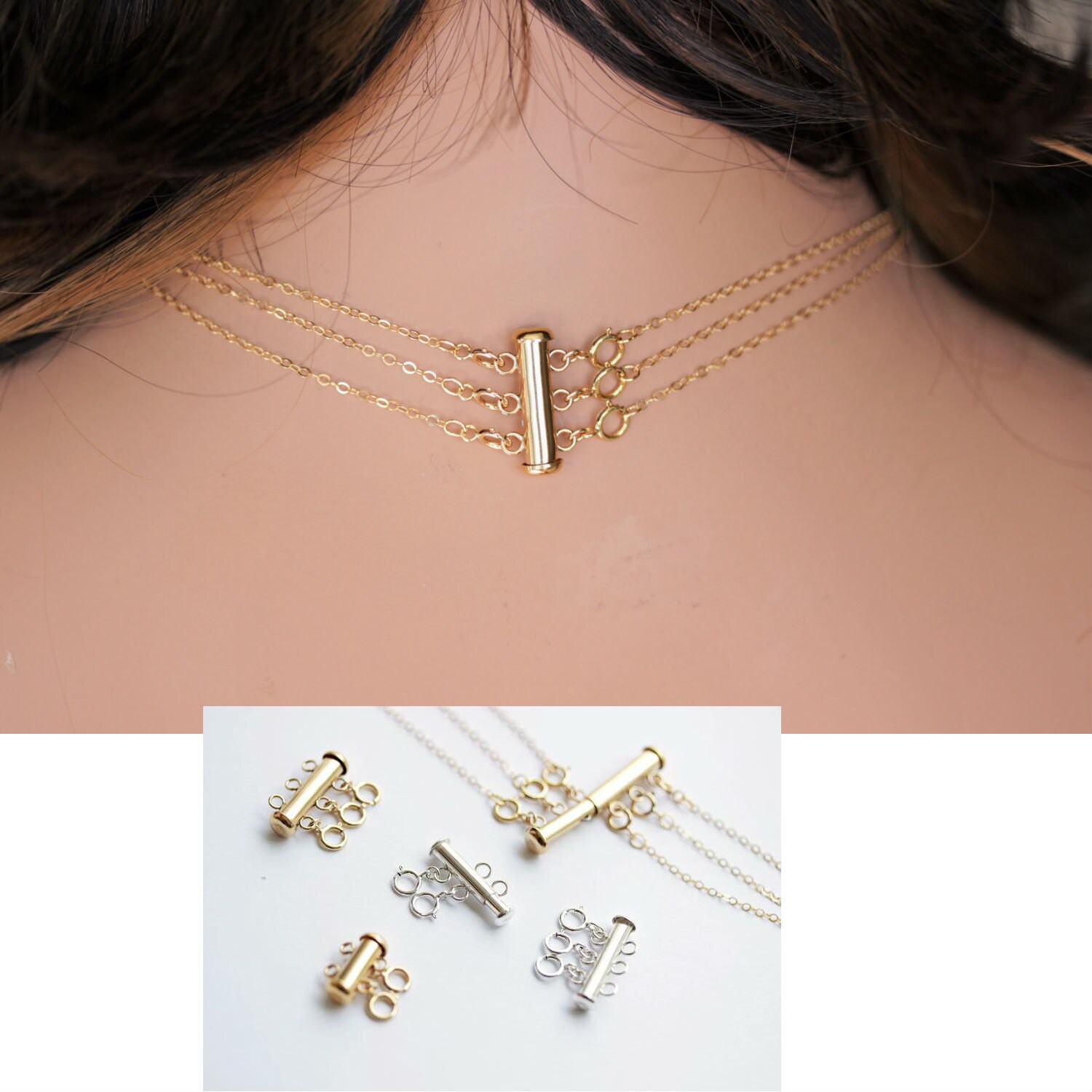  VILLCASE Necklace Layered Buckle Necklace Layering Clasp Double  Necklace Clasp Multiple Necklace Clasp Necklace detangler Jewelry Locking  Layer Necklace Clasp Copper Connector Stacked