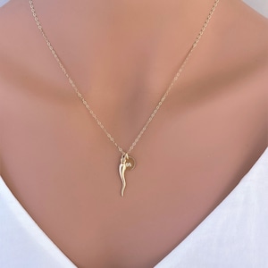 Personalisierte 14k Solid Gold Horn Halskette: Cornetto Cornicello Initial Anhänger