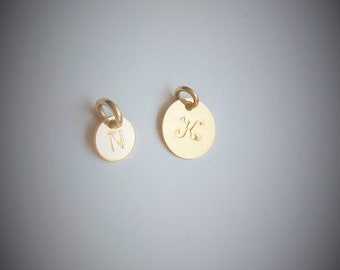 14k Solid Gold Initial Disc Charm: Tiny Personalized Pendant (6.4mm or 9mm)