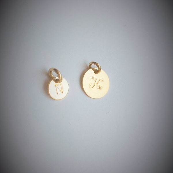 14k solid gold Super tiny initial 6mm or small 9mm, necklace - Add an initial 6mm or 9mm - 14k TINY Initial Disc Charm - Only initial charm