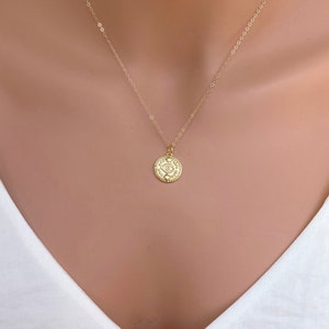 Gold Filled Evil Eye Necklace: Layered Coin Medallion Pendant