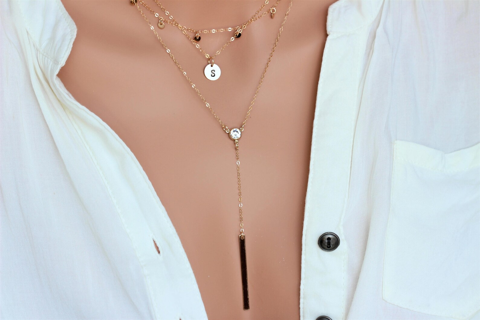 Y Necklace lariat necklace y necklace Gold CZ Drop Etsy