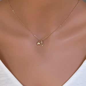 14k Gold Heart and Anchor Charm Necklace: Nautical Jewelry