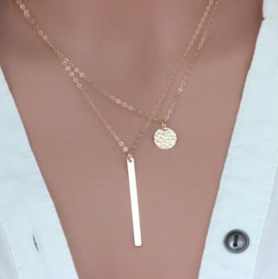 Gold Double Layer Necklace Delicate Gold Necklace Two Layered Necklace Celebrity Layered Necklace Gold Disc Layered Necklace Trend Etsy