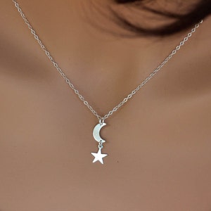 Sterling Silver Moon and Star Necklace: Celestial Jewelry