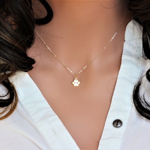14k Solid Gold Paw Print Necklace: Pet Lover Gift