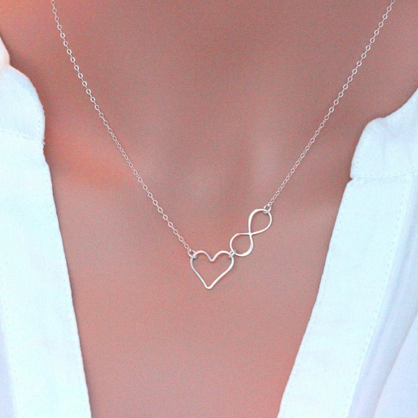 Mother daughter necklace, Mother and daughter necklace, Open Herat Necklace, Sterling silver Infinity Love necklace, Infinity heart necklace