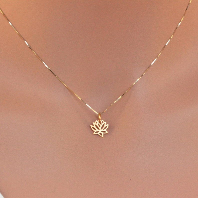 14k Gold Lotus Necklace, Meditation Symbol Jewelry, Gold Flower Jewelry, Best Gifts for Girlfriend, Yoga Necklace-Bridesmaid Gift image 6