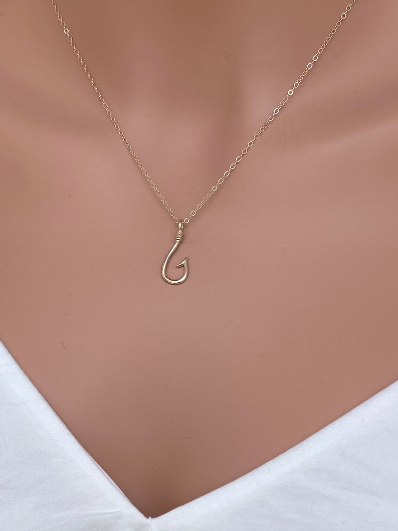14k Solid Gold Fish Hook Necklace 21mm Gold Fish Hook Etsy