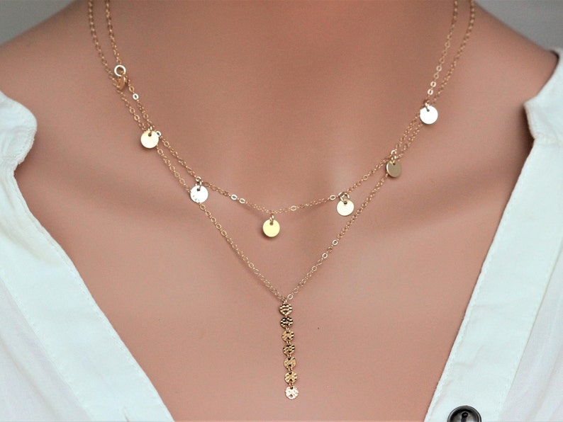Gold disc necklace Gold coin necklace Prom Necklace Gold Etsy