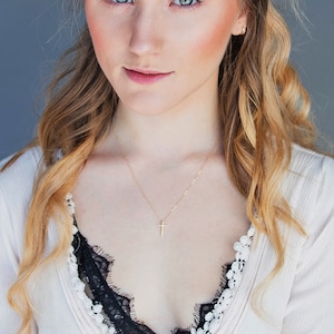 14k Gold Cross Necklace: Dainty Baptism Gift for Goddaughter