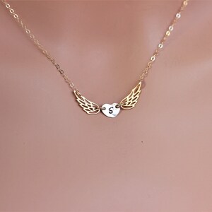 Gold Angel Wing Necklace: Sterling Silver Heart Charm