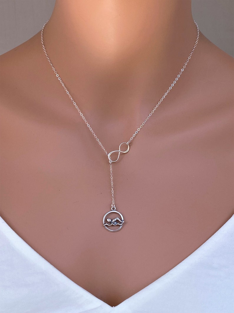 Swimmer Charm Necklace swimming necklace in Sterling Silver Swimming gifts Swimming gifts for girl Swimming necklace Swim team gift image 2