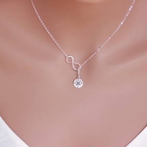 Graduation gift for her, Infinity Compass lariat sterling silver, Friendship necklace, Journey necklace for friend, College graduation gift image 1