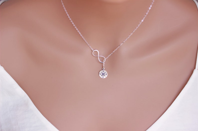 Graduation gift for her, Infinity Compass lariat sterling silver, Friendship necklace, Journey necklace for friend, College graduation gift image 1