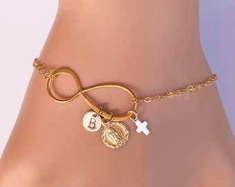 confirmation sponsor gift for woman, Confirmation gift for her, Sponsor Confirmation Gift, Virgin Mary Cross Bracelet