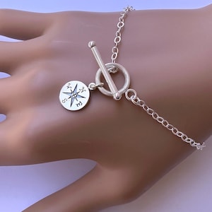 Graduation Bracelet with Compass, Graduation Gifts 2024, Sterling silver compass bracelet, Women Bracelet, Toggle Bracelet for Women