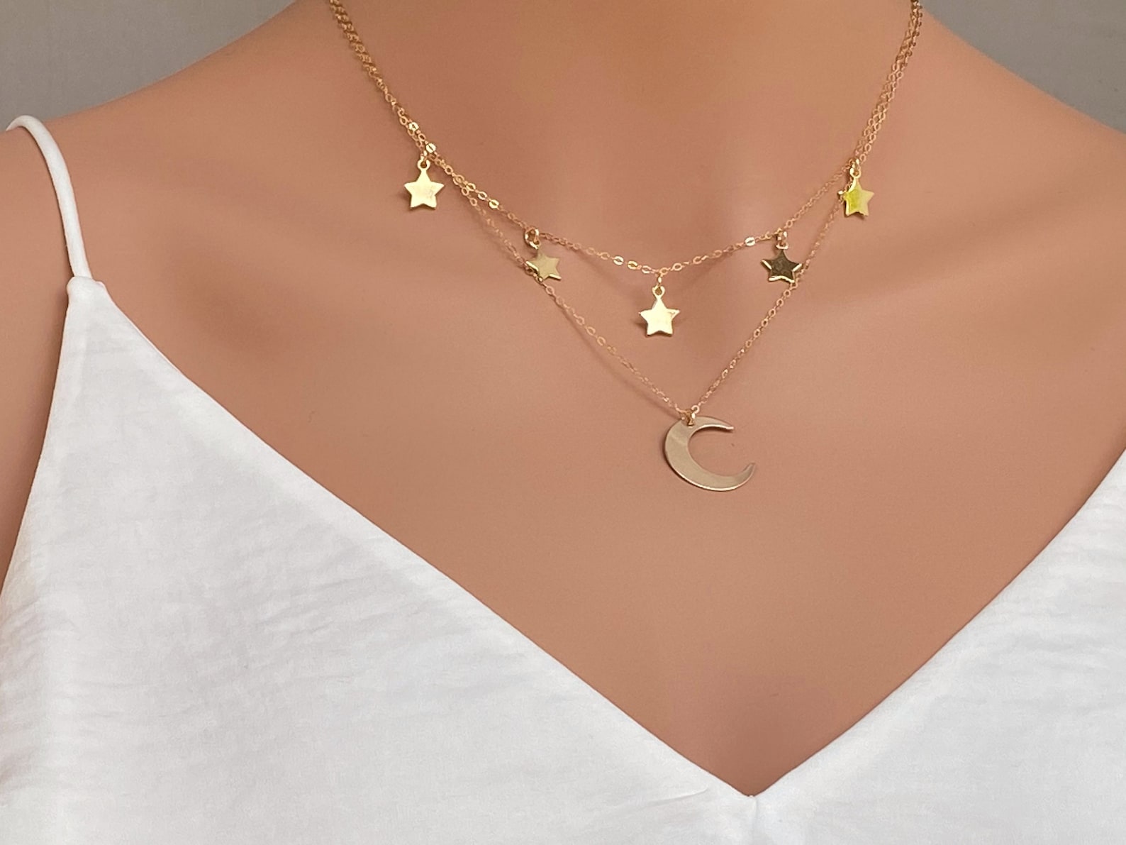 Moon and Star Necklace Gold Fill Layered Neckalce Set Star - Etsy