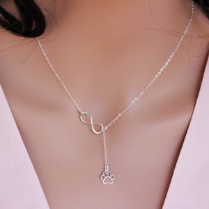 Sterling Silver Paw Print Infinity Necklace: Pet Lover Gift
