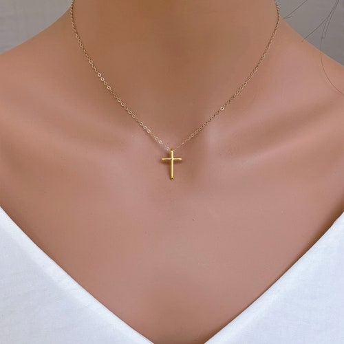 14k Gold Cross Necklace 14 K Solid Gold 