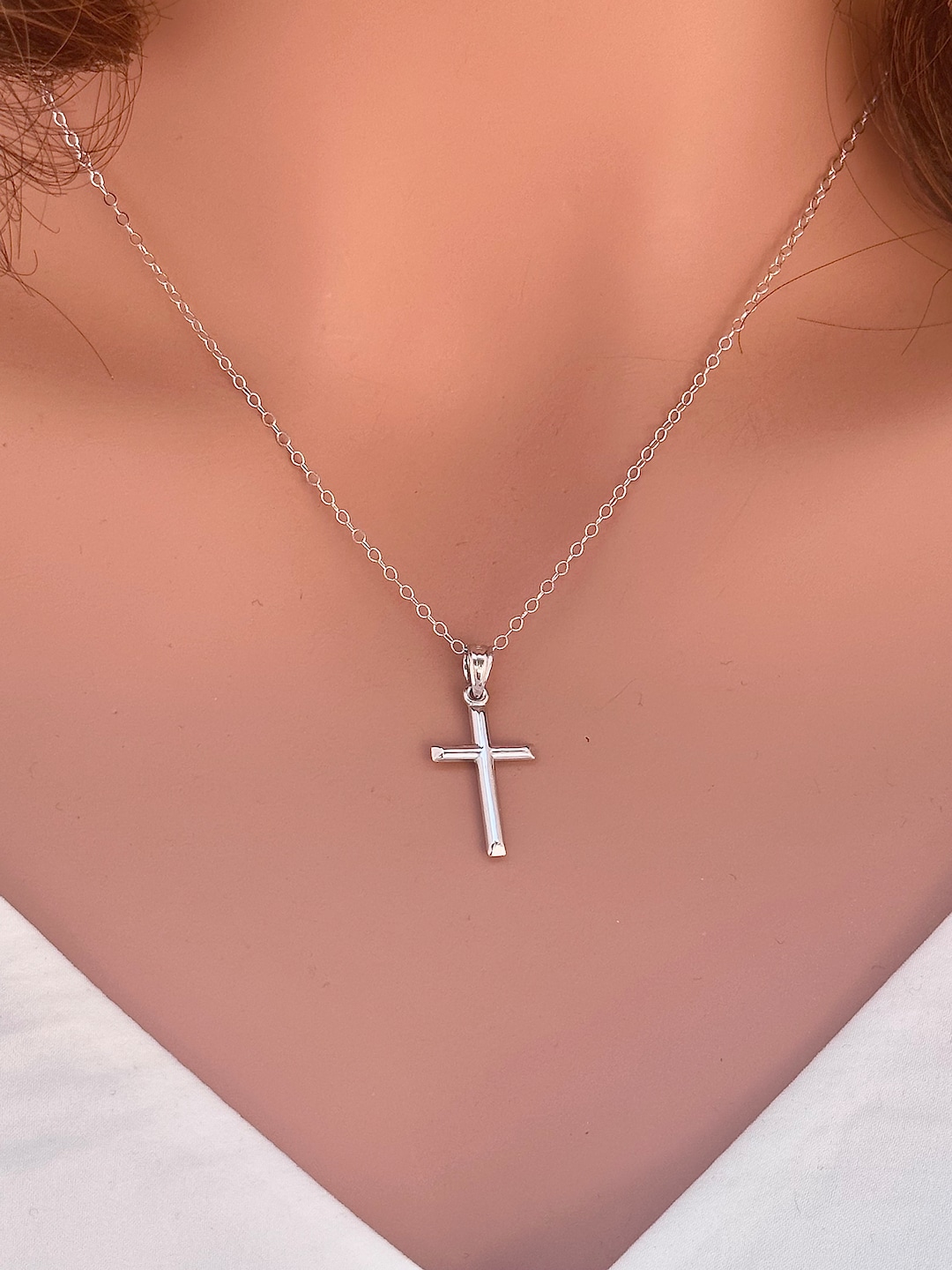 Small Gold Cross Necklace, 14k Whit Gold Cross Necklace Women, 14k
