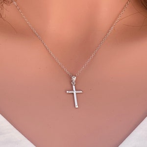 Small Gold cross necklace, 14k Whit Gold Cross necklace women, 14k Solid Real Gold Cross wt skinny cable chain, 14k white gold cross pendant