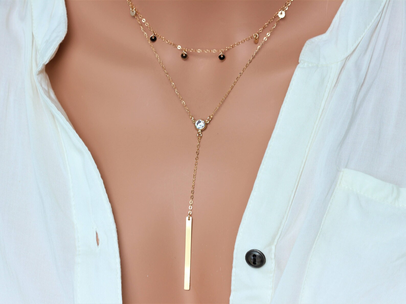 Y Necklace lariat necklace y necklace Gold CZ Drop Etsy