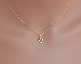 14K Yellow Gold Botonnee Cross Pendant - small Solid Gold cross necklace or only pendent -Cross Pendant Necklace -Necklace for women jewelry