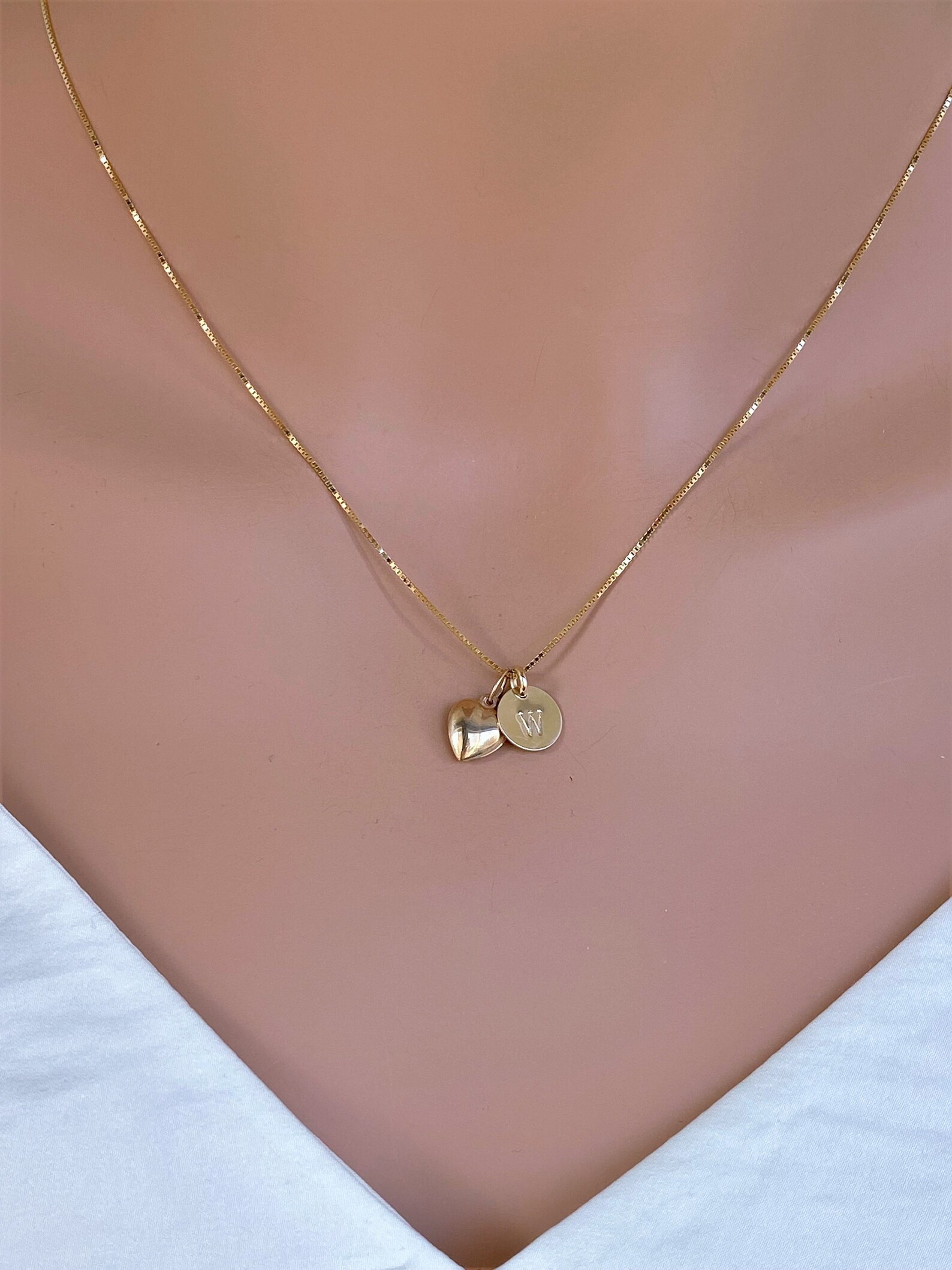 14k Solid Gold Initial Disc Necklace 9 Mm Initial Coin & Etsy