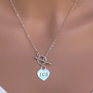 Sterling Silver Personalized Heart Toggle clasp necklace, Heart Toggle Clasps, Personalized heart lock, Mothers day gift for wife/for mom